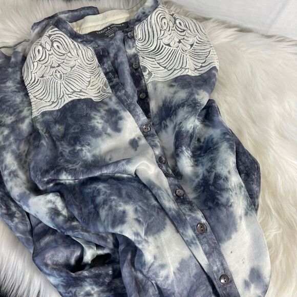 Anthropologie Varun & Nidhika Grey Watercolor Print Asymmetrical Dress Sz XXS - Picture 8 of 8